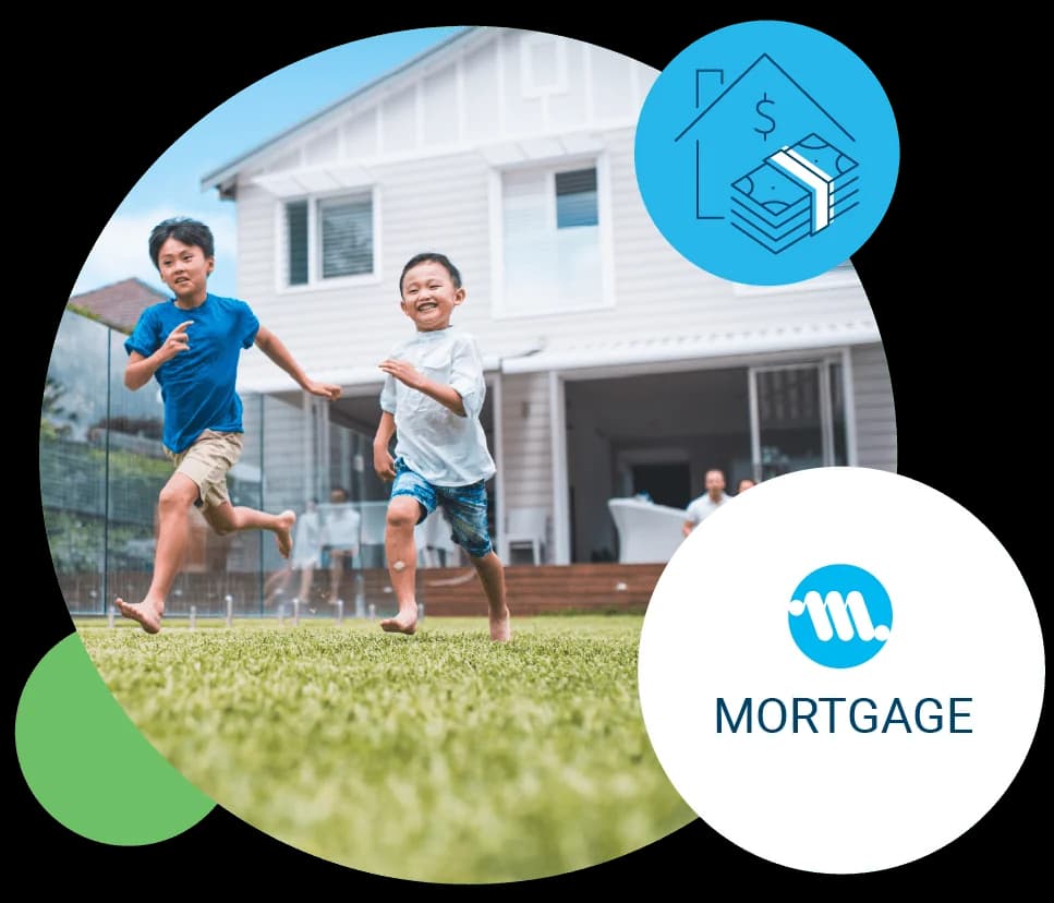 Two children running across the lawn of a family home